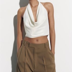 DRAPED HALTER TOP OYSTER WHITE ZARA SIZE S